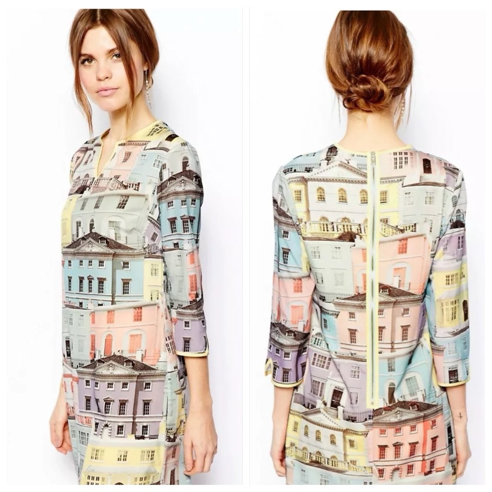 Ted Baker Pastel Multi-Print Long Sleeve Shift Dress - Picture 6 of 16